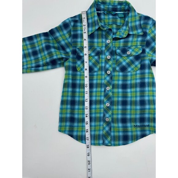 Marmot Kids XS Plaid Button-Down Shirt Blue & Green Cotton/Polyester Long Sleeve - Picture 10 of 10